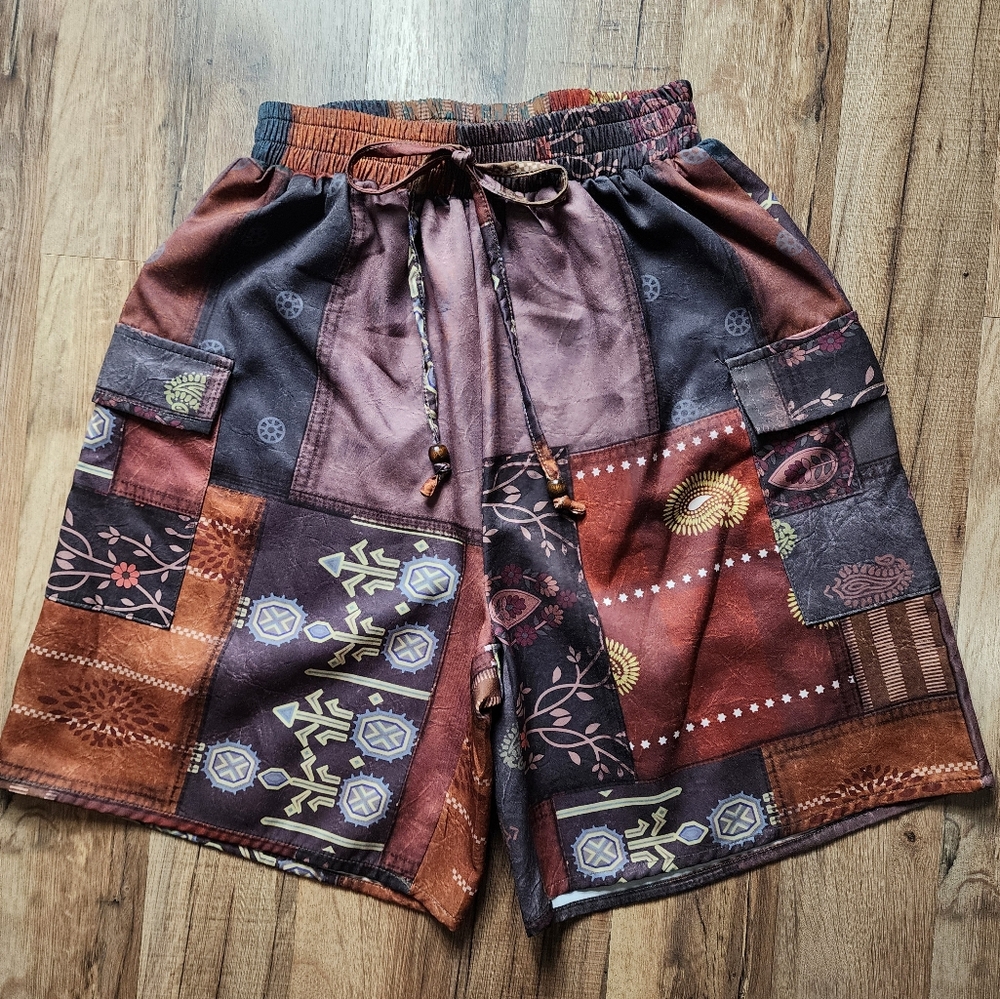 Women's Romwe Hippie Multicolor Plant Print Drawstring Waist Shorts Size Small